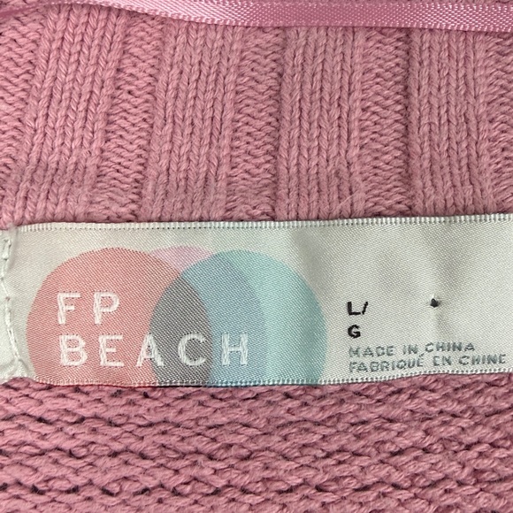 Free People Beach Cotton Knit Cardigan Sweater Pink Oversized Large Tiny Flaw - Picture 6 of 15